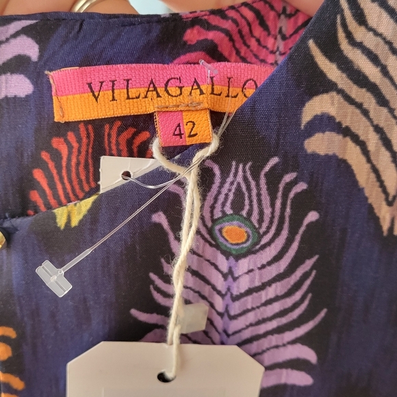 VILAGALLO Shirt Dress Sz 42 US Large Purple Tropical Print Made in Portugal Zip - Picture 4 of 11